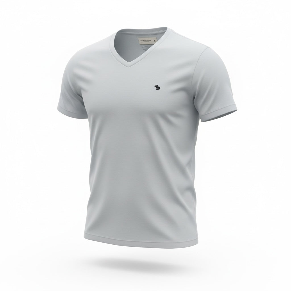 picknpack Abercrombie & Fitch light grey v-neck t-shirt in soft cotton-blend with embroidered chest logo
