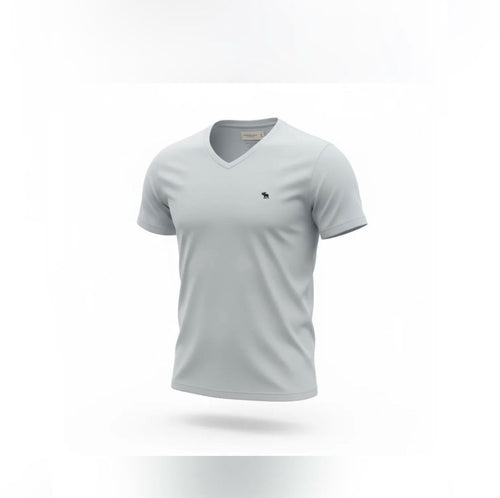 picknpack Abercrombie & Fitch light grey cotton-blend v-neck t-shirt with small embroidered chest logo