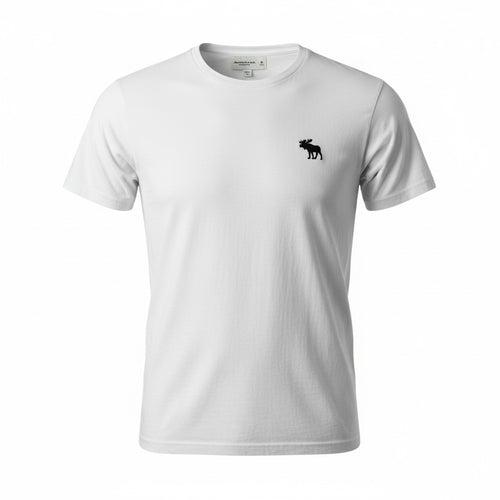 picknpack Abercrombie & Fitch white crew neck t-shirt in soft cotton with a small black embroidered moose logo