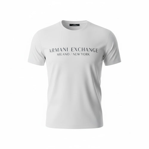 picknpack white Armani Exchange crew neck t-shirt with black Milano New York graphic print on the chest