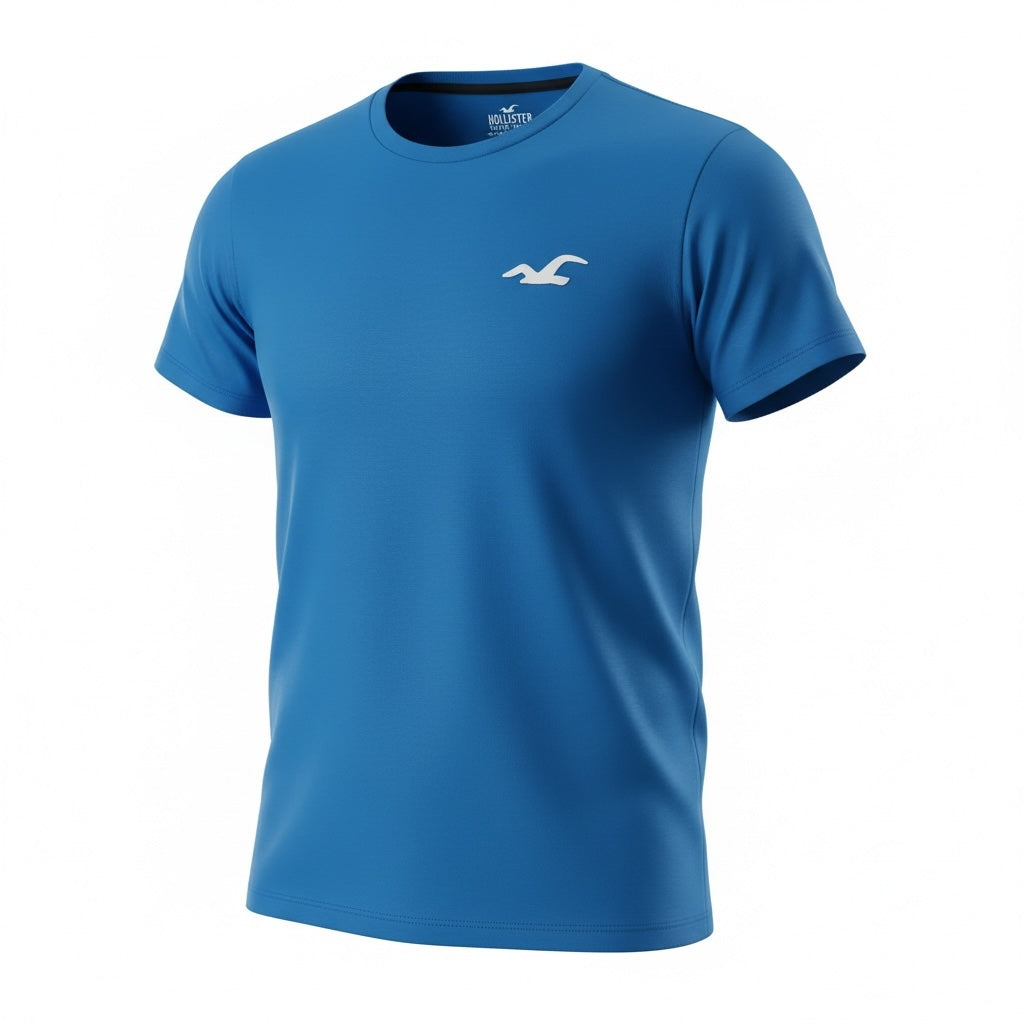 picknpack blue Hollister short sleeve crew neck athletic t-shirt with white embroidered seagull logo on chest