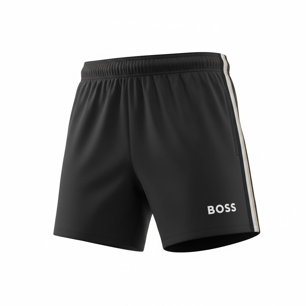 picknpack BOSS black athletic training shorts with elastic waistband and side stripe detail