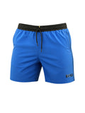 picknpack BOSS blue swim shorts with a black elastic drawstring waistband and subtle branding on the leg