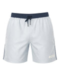 picknpack BOSS light grey swim shorts with a navy elasticated drawstring waistband and side logo detail