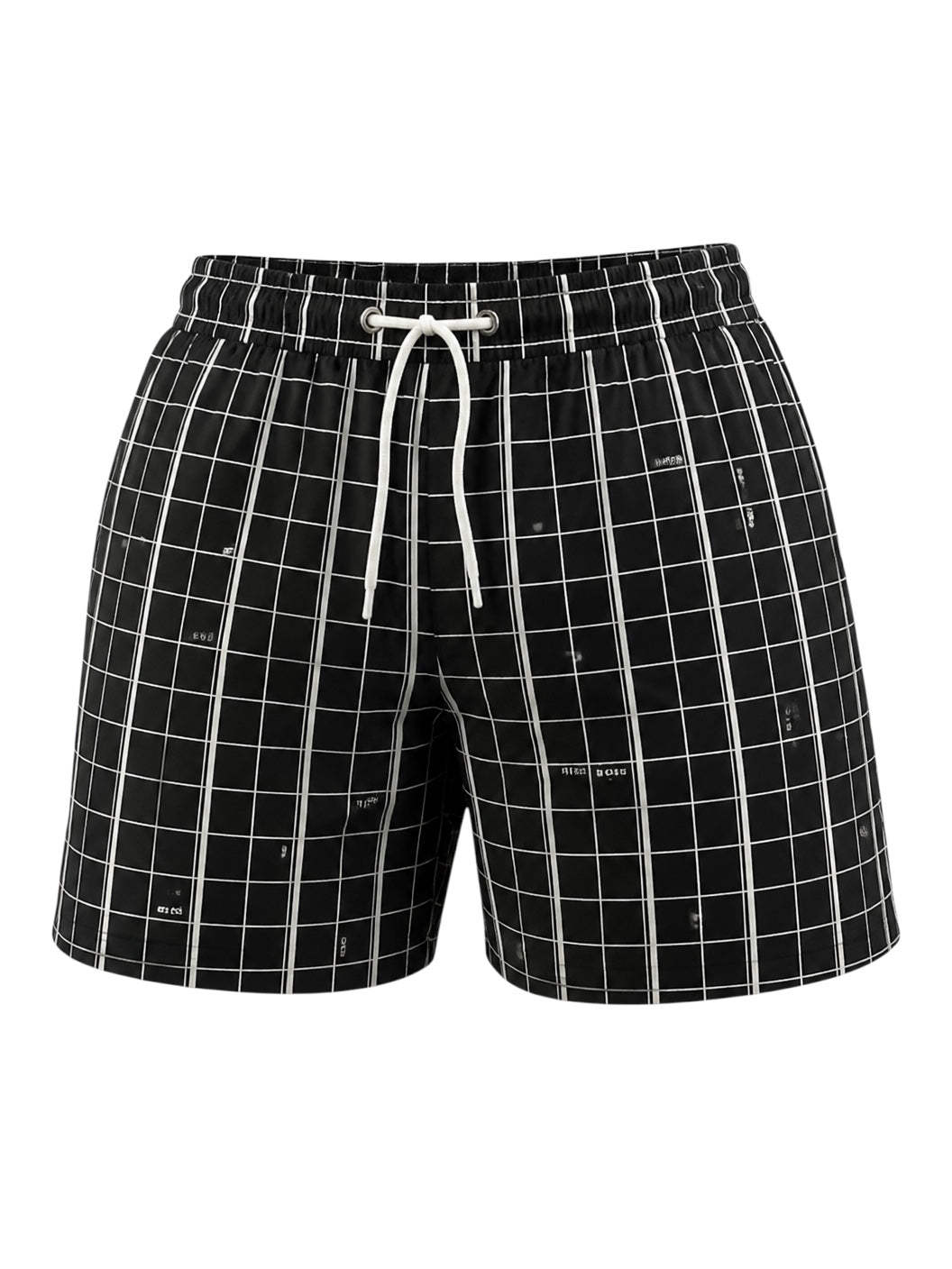 picknpack BOSS black and white grid pattern swim shorts with an elasticated waistband and white drawstring