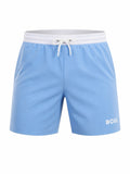 picknpack BOSS light blue swim shorts with a white drawstring waistband and logo detail on the leg