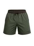 picknpack BOSS olive green swim shorts with an elasticated waistband, drawstring closure, and subtle leg branding.