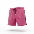 picknpack BOSS vibrant pink swim shorts with black side logo panels, elastic drawstring waist, and quick-dry fabric.