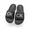 picknpack Calvin Klein black pool slide sandals with bold white CK logo on the strap and contoured footbed