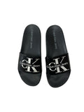 picknpack Calvin Klein Jeans black synthetic pool slides with white logo branding on the strap and contoured footbed