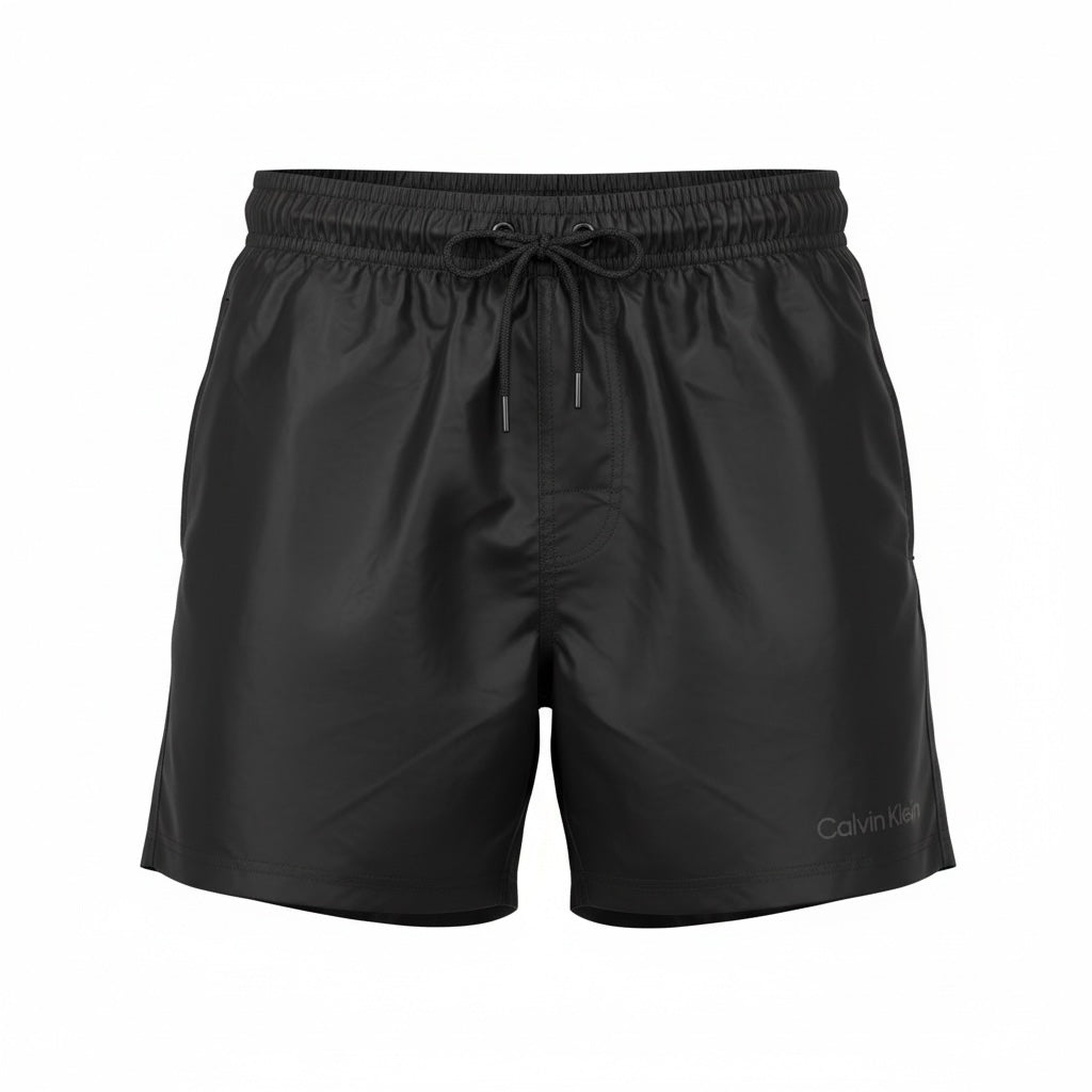 picknpack Calvin Klein men's black quick-drying swim shorts with an elastic drawstring waist and tonal leg logo