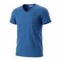 picknpack Calvin Klein Jeans blue cotton V-neck t-shirt with vertical logo branding on the side