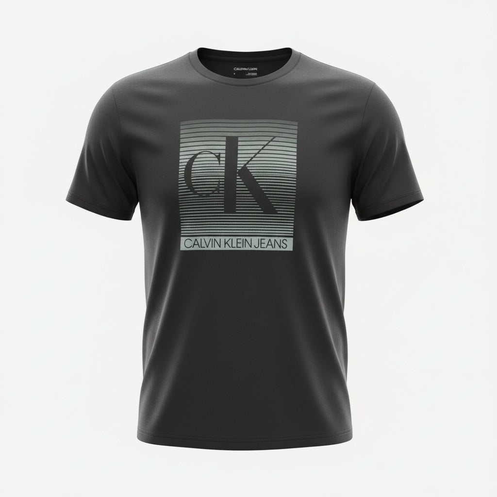 picknpack Calvin Klein Jeans charcoal grey crew neck t-shirt with a modern gradient logo graphic on the chest