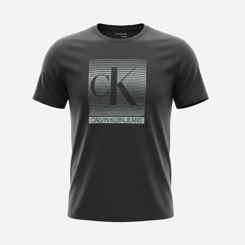 picknpack Calvin Klein Jeans charcoal grey crew neck t-shirt with a modern gradient logo graphic on the chest