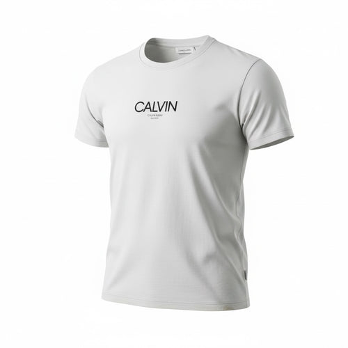 picknpack Calvin Klein light grey crew neck t-shirt with a minimalist black chest logo in soft cotton blend