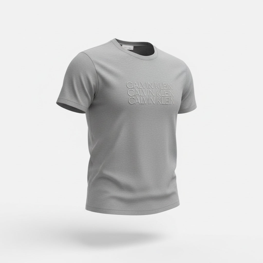 picknpack Calvin Klein heather grey crew neck t-shirt with tonal embossed logo on chest in soft cotton blend
