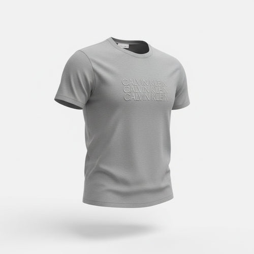 picknpack Calvin Klein heather grey crew neck t-shirt with tonal embossed logo on chest in soft cotton blend