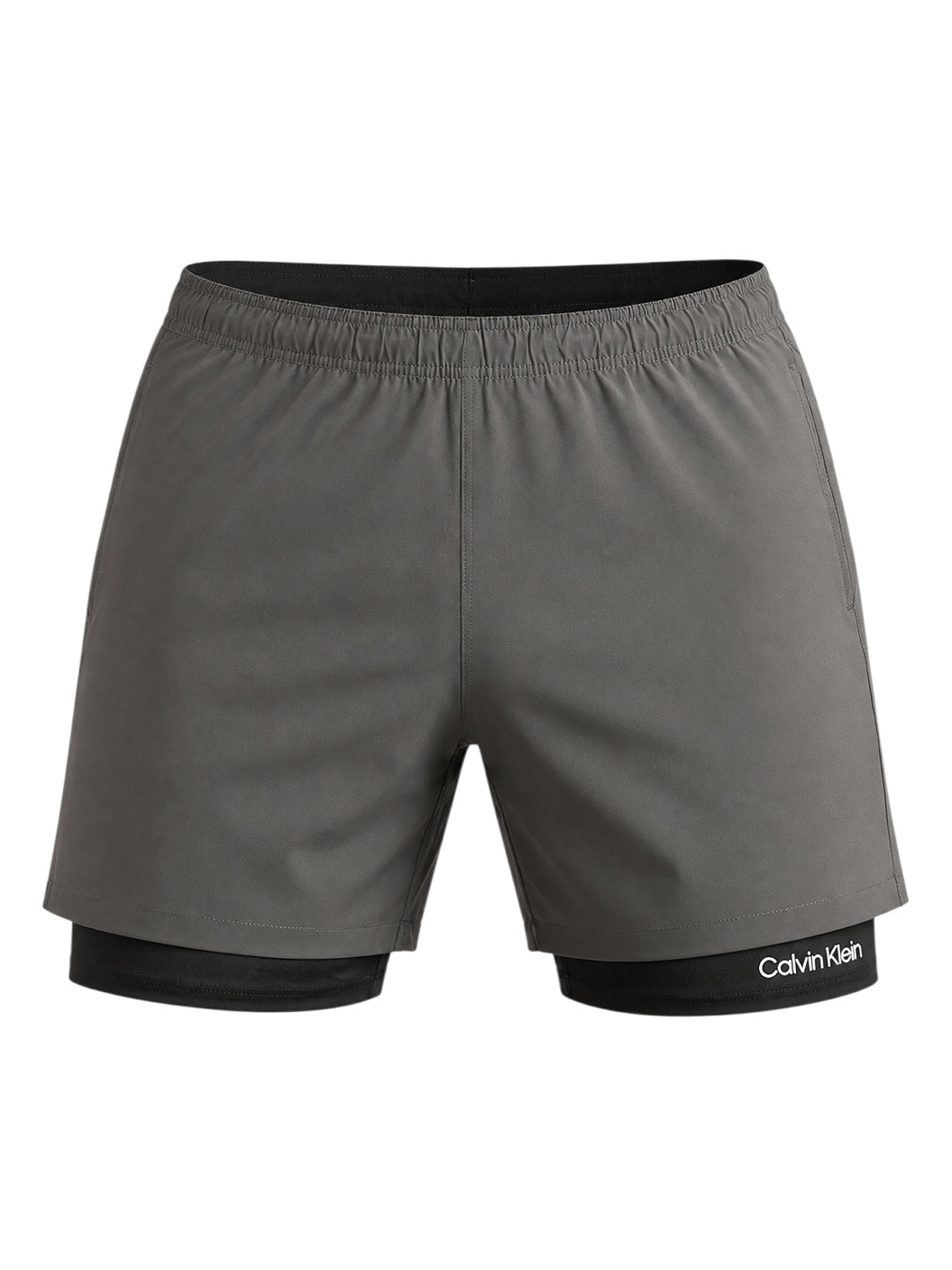 picknpack Calvin Klein grey athletic training shorts with integrated black compression liner and elastic waistband