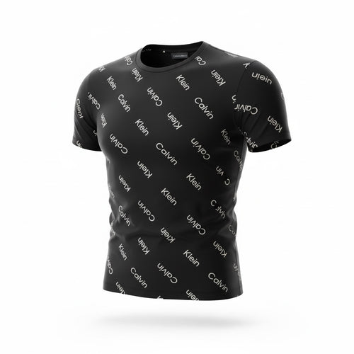 picknpack Calvin Klein black crew neck t-shirt with a repeating white logo print pattern
