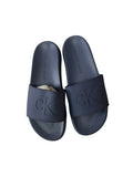 picknpack Calvin Klein Jeans navy blue synthetic pool slide sandals with embossed logo on the wide strap