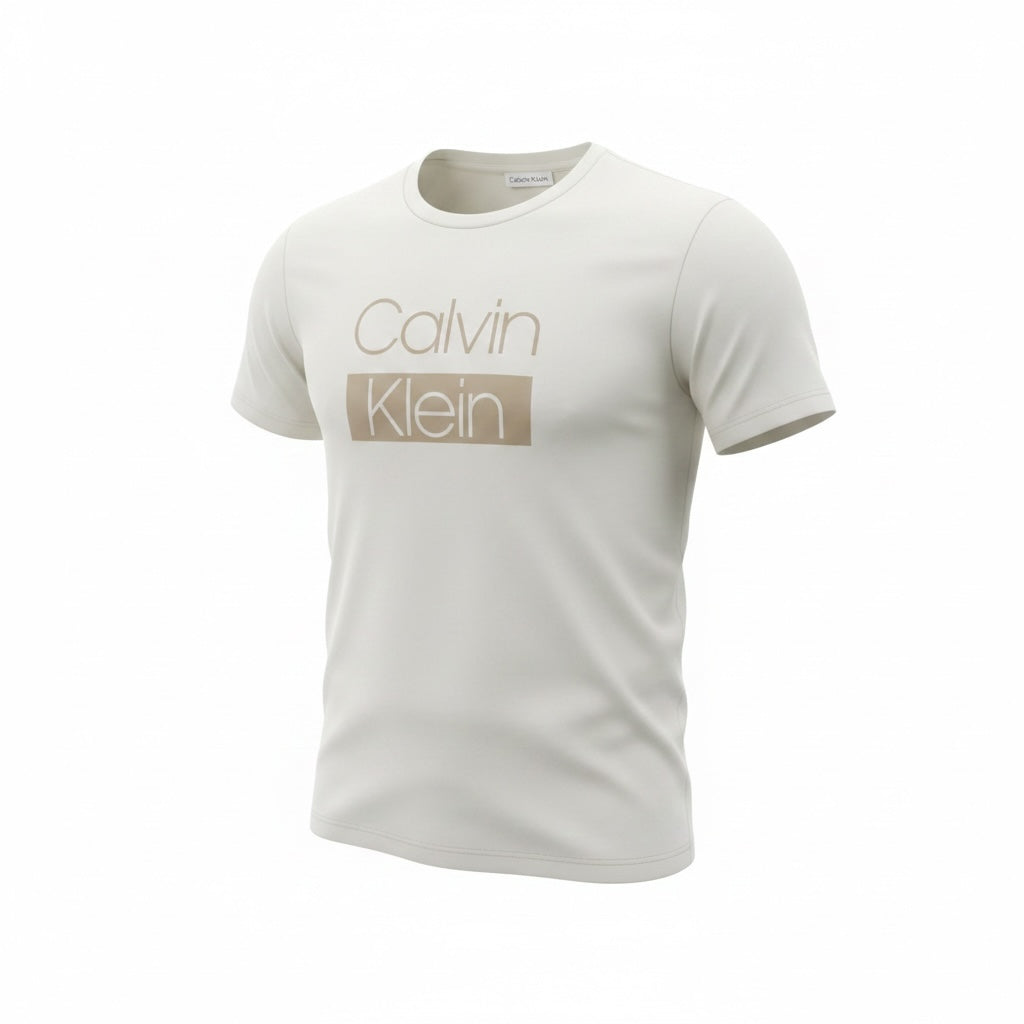 picknpack Calvin Klein off-white cotton crew neck t-shirt with a tonal minimalist chest logo