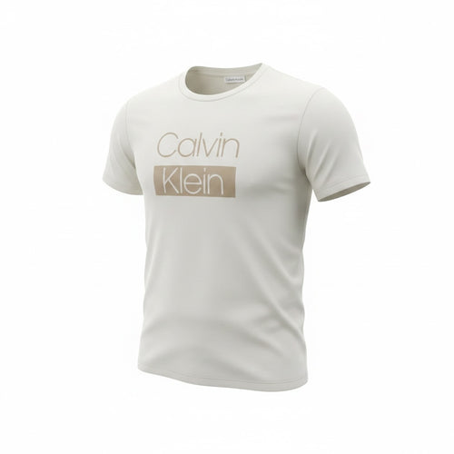 picknpack Calvin Klein off-white cotton crew neck t-shirt with a tonal minimalist chest logo