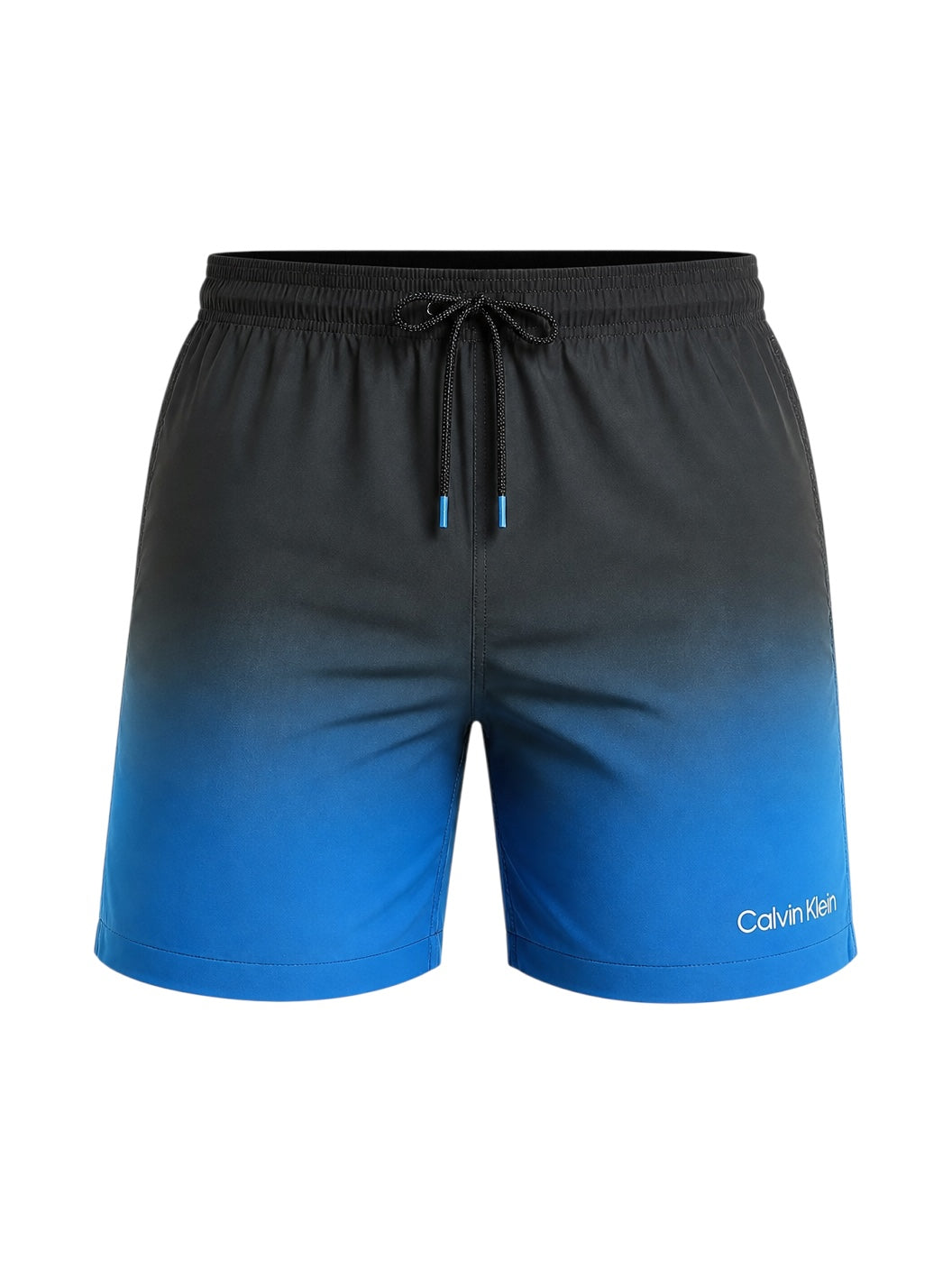 picknpack Calvin Klein men's ombre swim shorts in black and electric blue with an elastic drawstring waistband and logo.