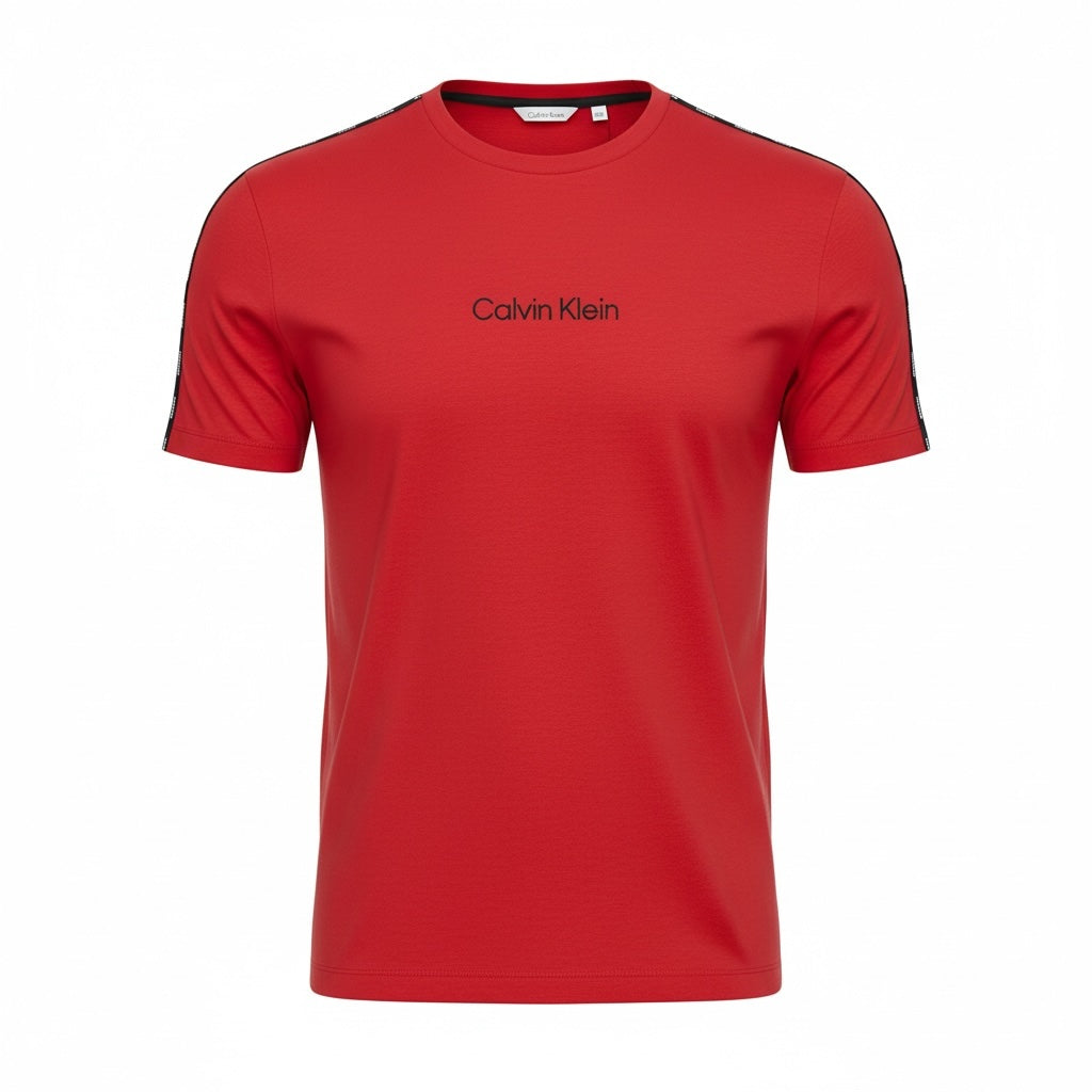 picknpack Calvin Klein red crew neck t-shirt with black logo and branded shoulder taping
