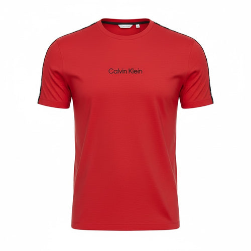 picknpack Calvin Klein red crew neck t-shirt with black logo and branded shoulder taping