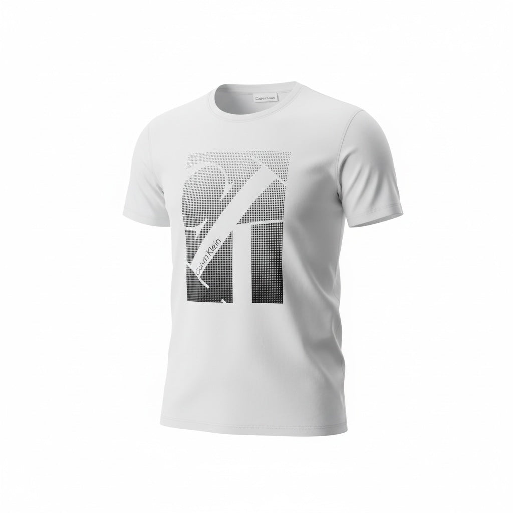 picknpack Calvin Klein white crew neck t-shirt with a black geometric graphic print on the chest in soft cotton