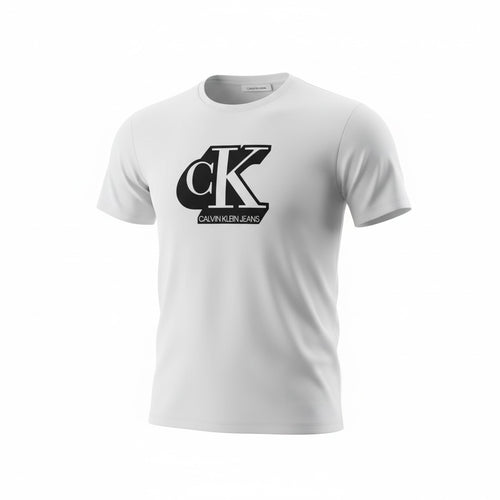 picknpack Calvin Klein Jeans white crew neck t-shirt with a bold black logo graphic on the chest