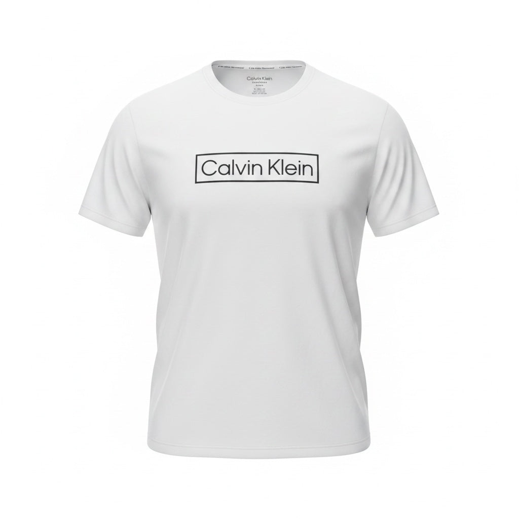 picknpack white Calvin Klein crew neck t-shirt with a black minimalist logo graphic on the chest