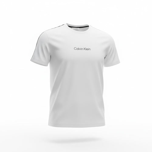 picknpack Calvin Klein white crew neck cotton t-shirt with black shoulder taping and chest logo