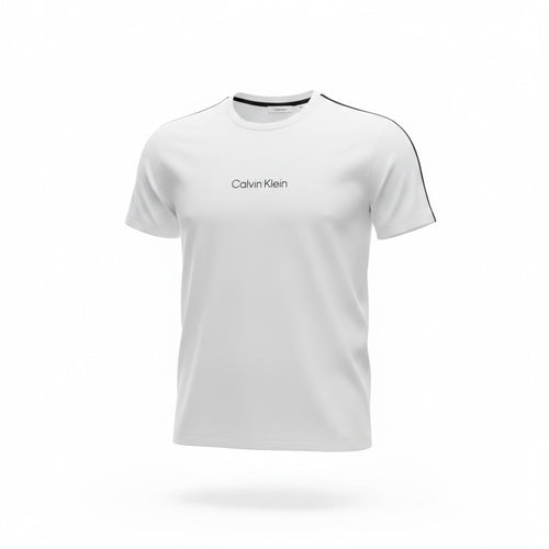 picknpack Calvin Klein white crew neck t-shirt with black shoulder stripes and chest logo