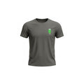 picknpack charcoal grey crew neck t-shirt with a small green beverage can graphic on the chest