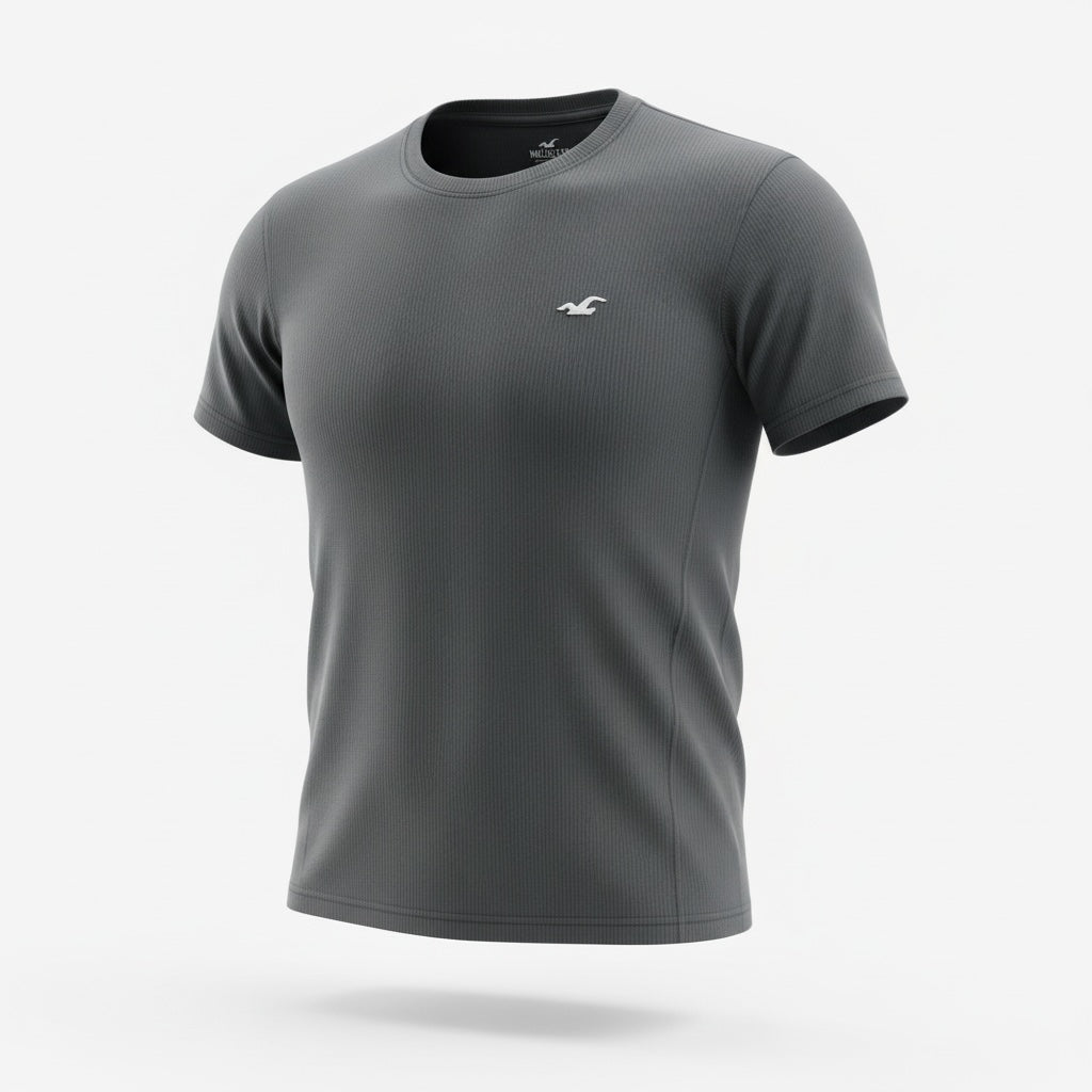picknpack charcoal grey ribbed crew neck athletic t-shirt with embroidered logo