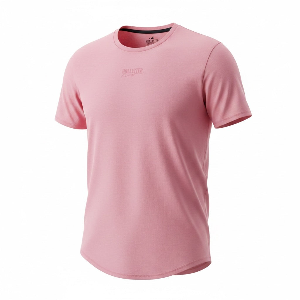 picknpack dusty pink Hollister crew neck athletic t-shirt with short sleeves and a curved hemline