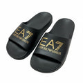 picknpack EA7 Emporio Armani matte black pool slides with metallic gold logo on the strap