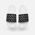 picknpack EA7 Emporio Armani black pool slides with white logo pattern and contoured white sole