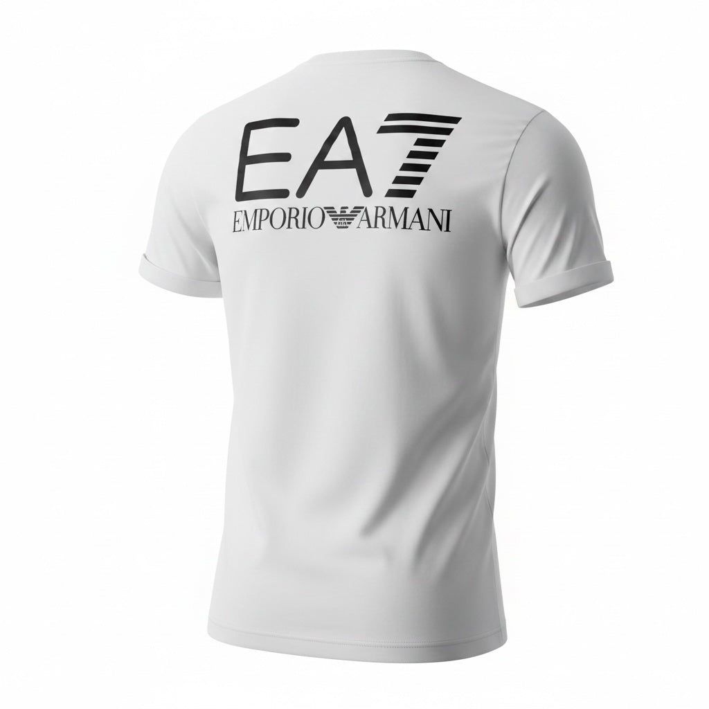 picknpack EA7 Emporio Armani white short sleeve crew neck t-shirt with large black logo on the back