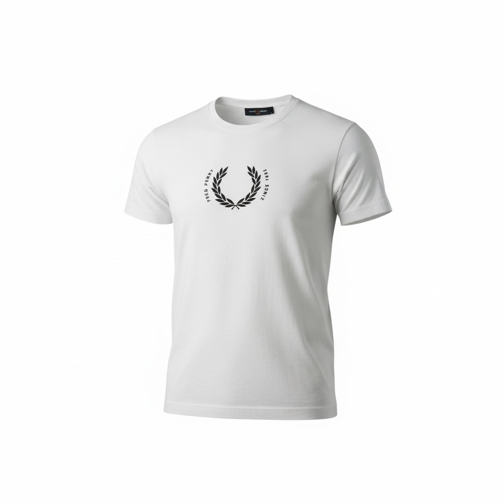 picknpack Fred Perry white cotton crew neck t-shirt with black laurel wreath graphic logo on the chest