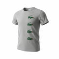 picknpack grey heather crew neck t-shirt with four stacked crocodile logos on the chest in soft cotton-blend fabric