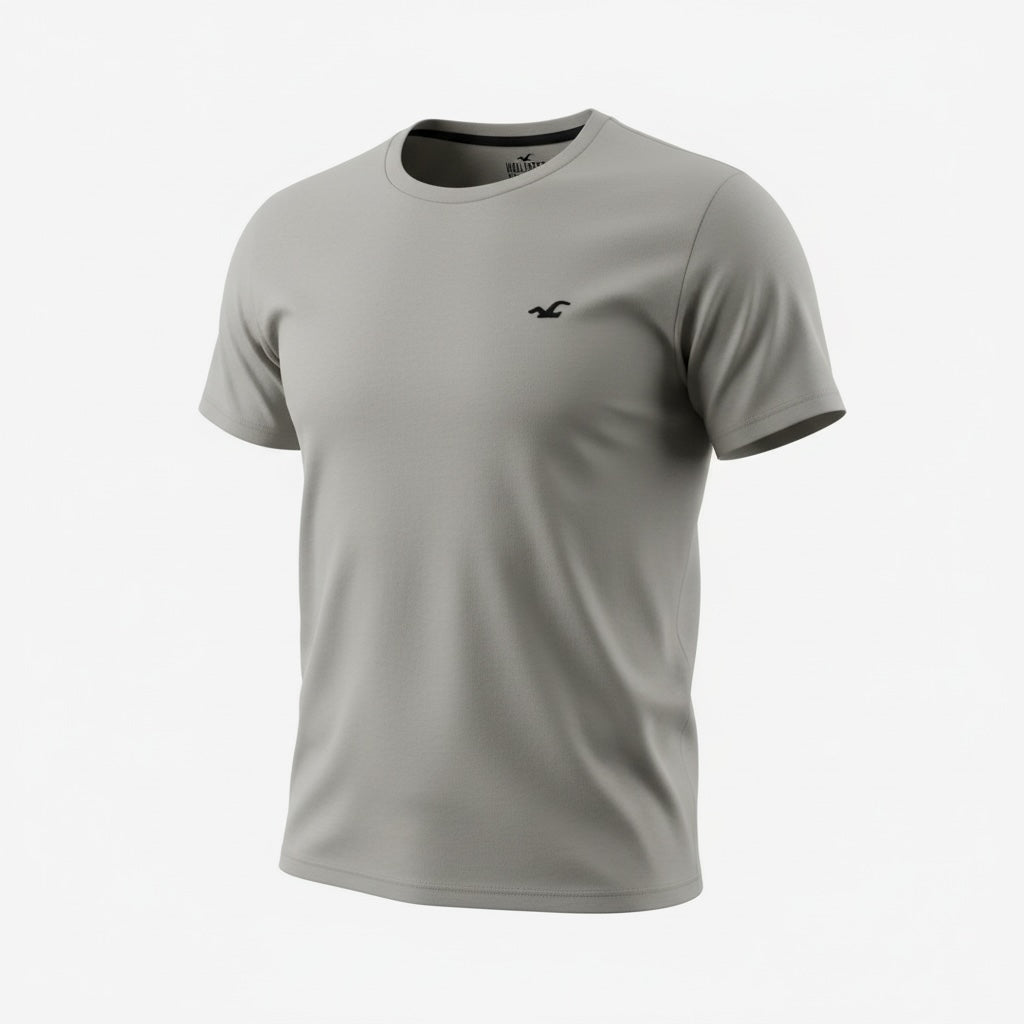 picknpack grey Hollister crew neck short sleeve t-shirt with embroidered chest logo in lightweight performance fabric