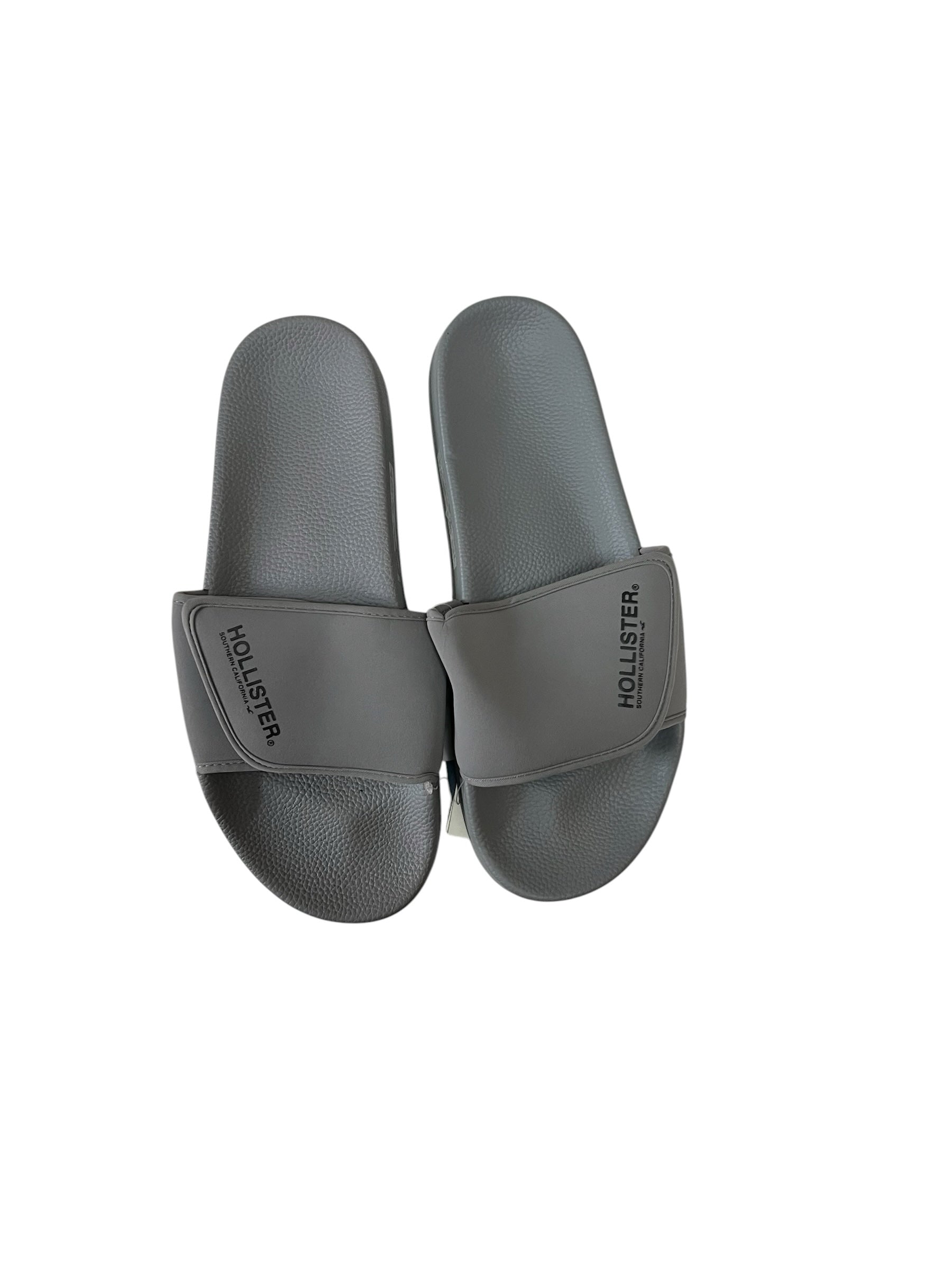 picknpack grey Hollister slide sandals with wide branded strap and contoured footbed for casual summer wear