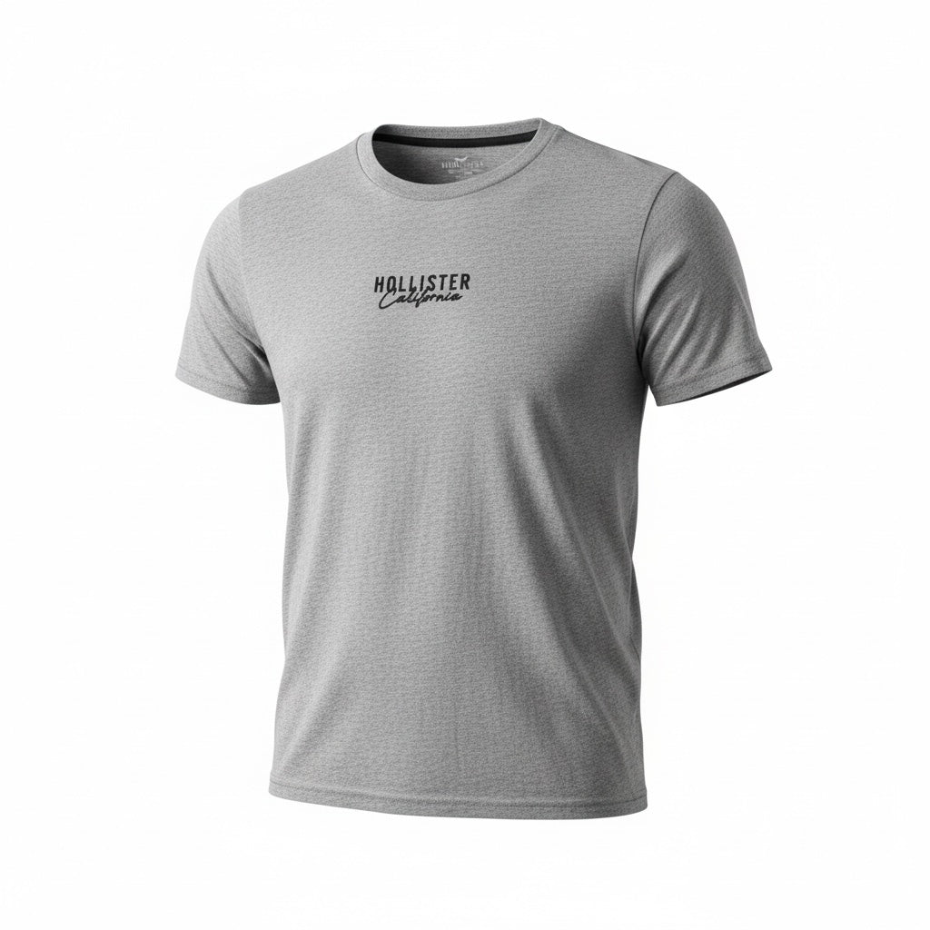picknpack grey heather crew neck short sleeve t-shirt with Hollister California chest graphic