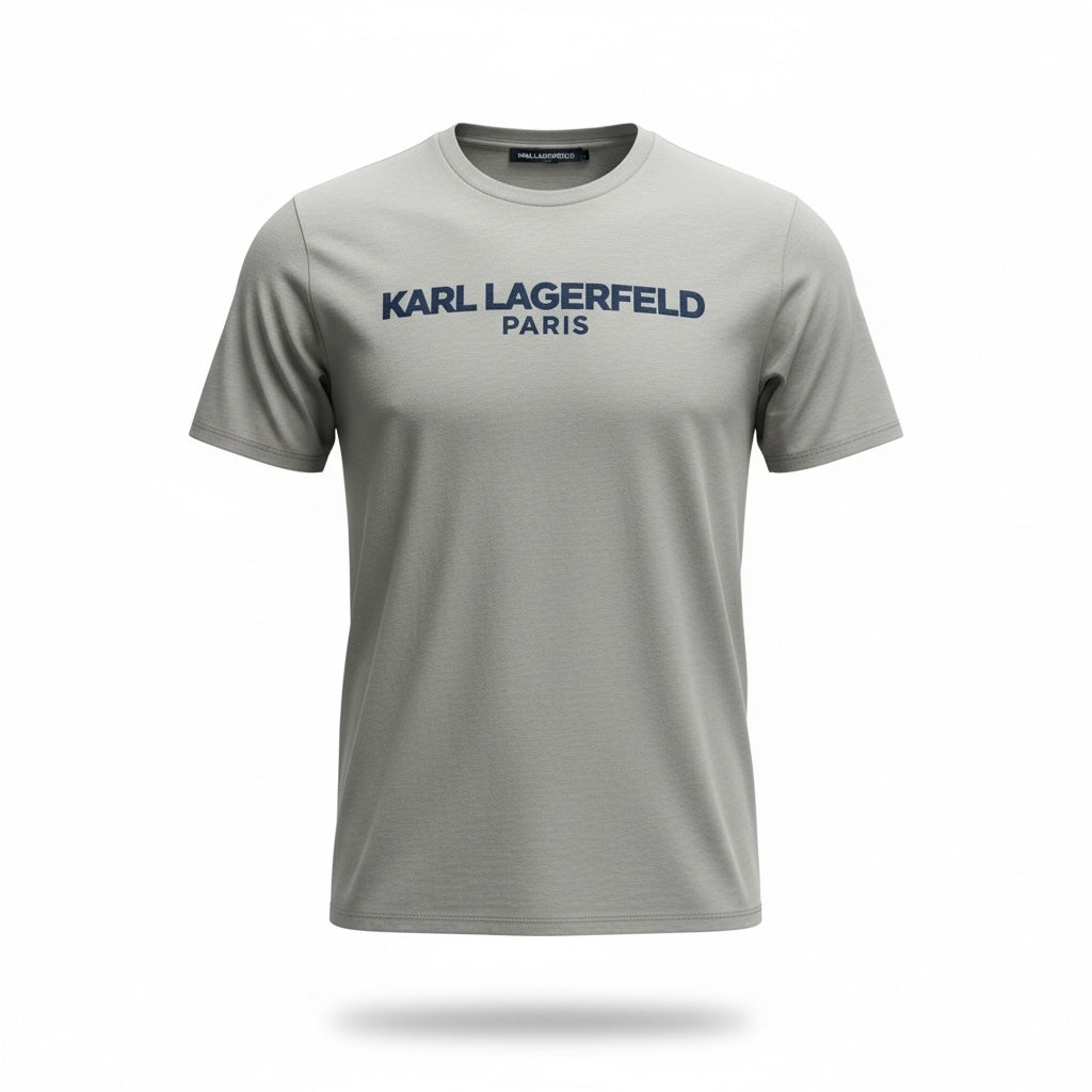 picknpack grey Karl Lagerfeld Paris crew neck t-shirt with navy blue logo lettering on the chest