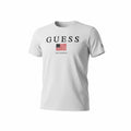 picknpack white GUESS crew neck t-shirt with American flag and Los Angeles graphic print on soft cotton fabric