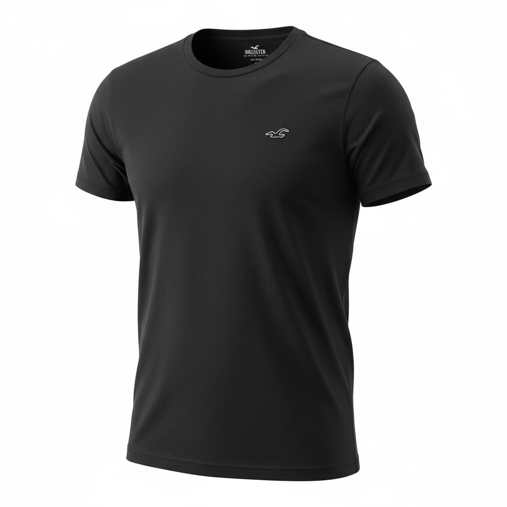 picknpack Hollister black crew neck athletic t-shirt with short sleeves and small embroidered chest logo
