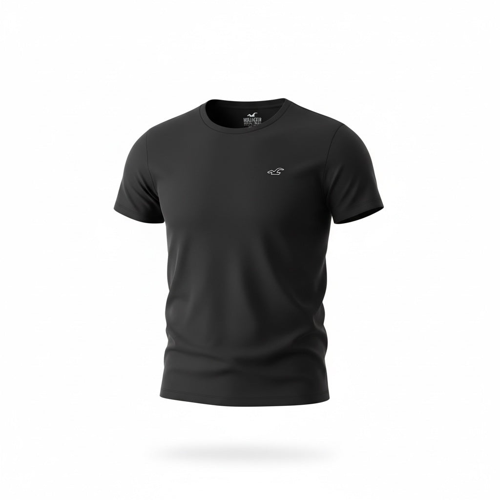 picknpack Hollister black crew neck short sleeve t-shirt in soft cotton blend with embroidered chest logo