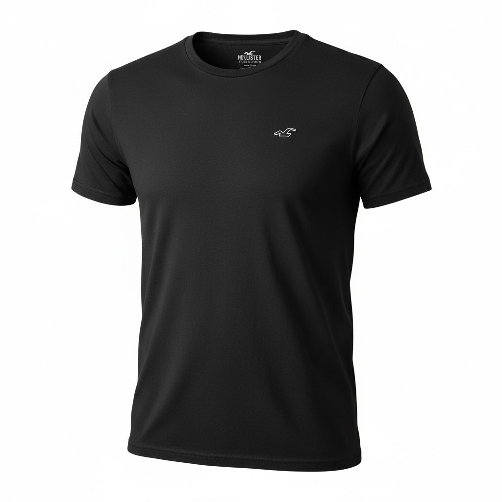 picknpack Hollister black crew neck short sleeve t-shirt with subtle chest logo embroidery